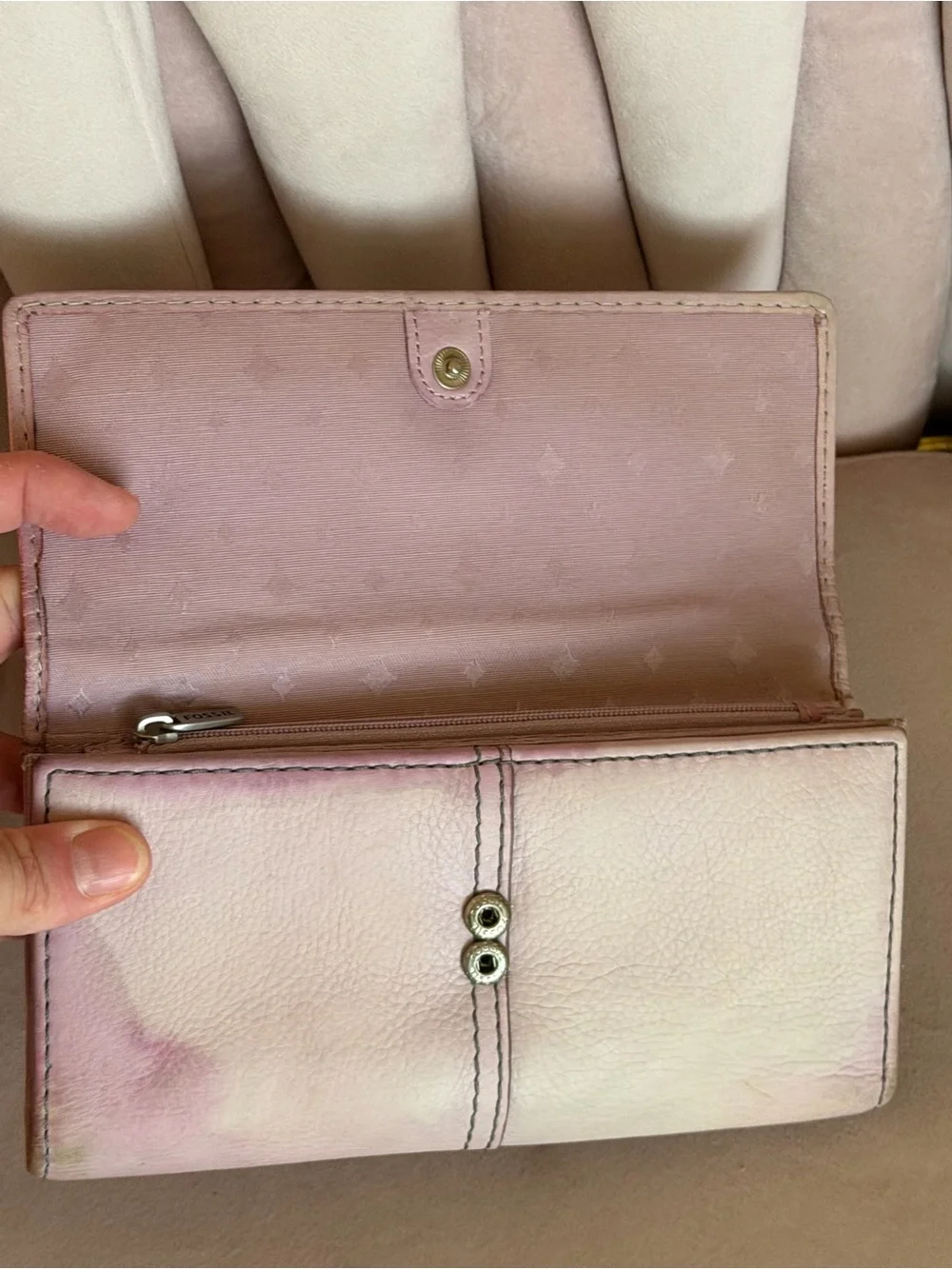 Fossil Pale Pink Leather Foldover Wallet with Silver-Tone Lock
